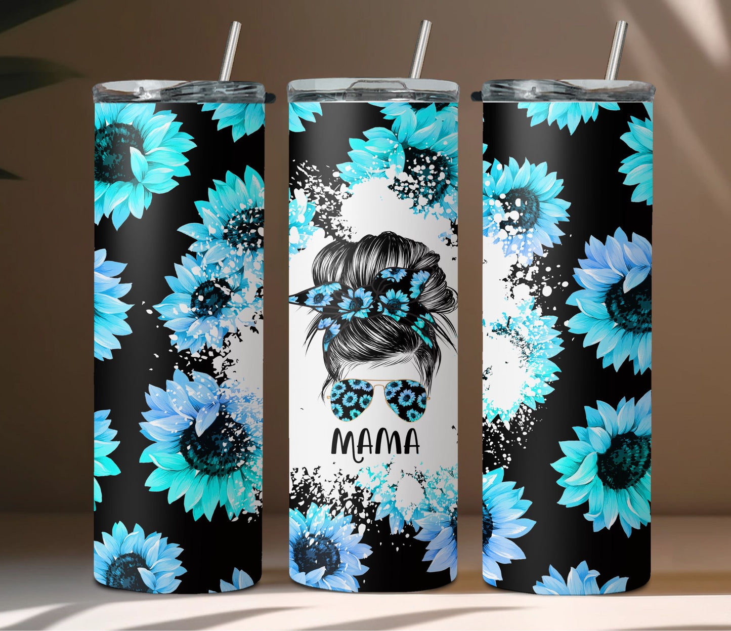 Mama Blue Sunflower Tumbler