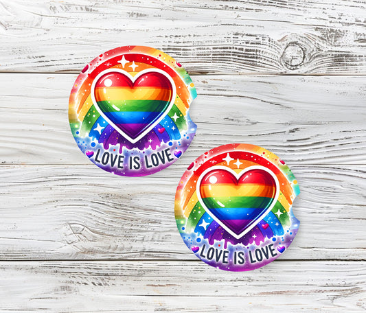 Love Is Love Rainbow Heart Car Coasters