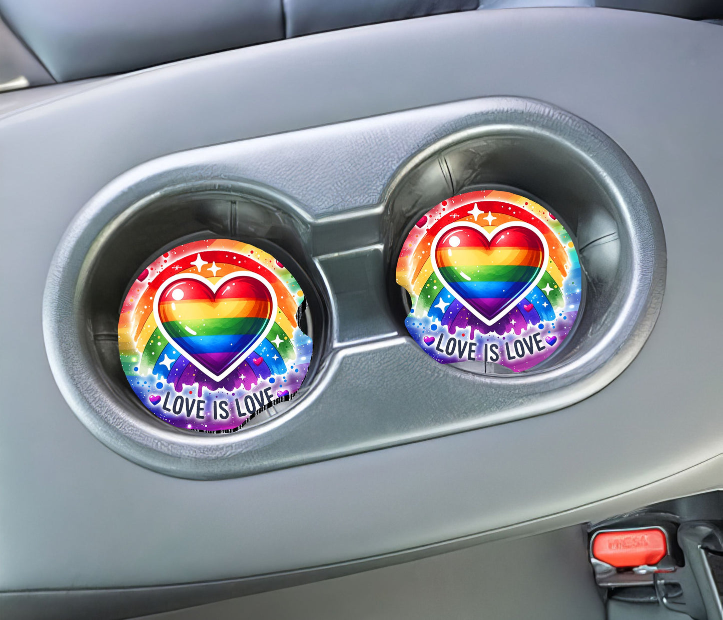 Love Is Love Rainbow Heart Car Coasters