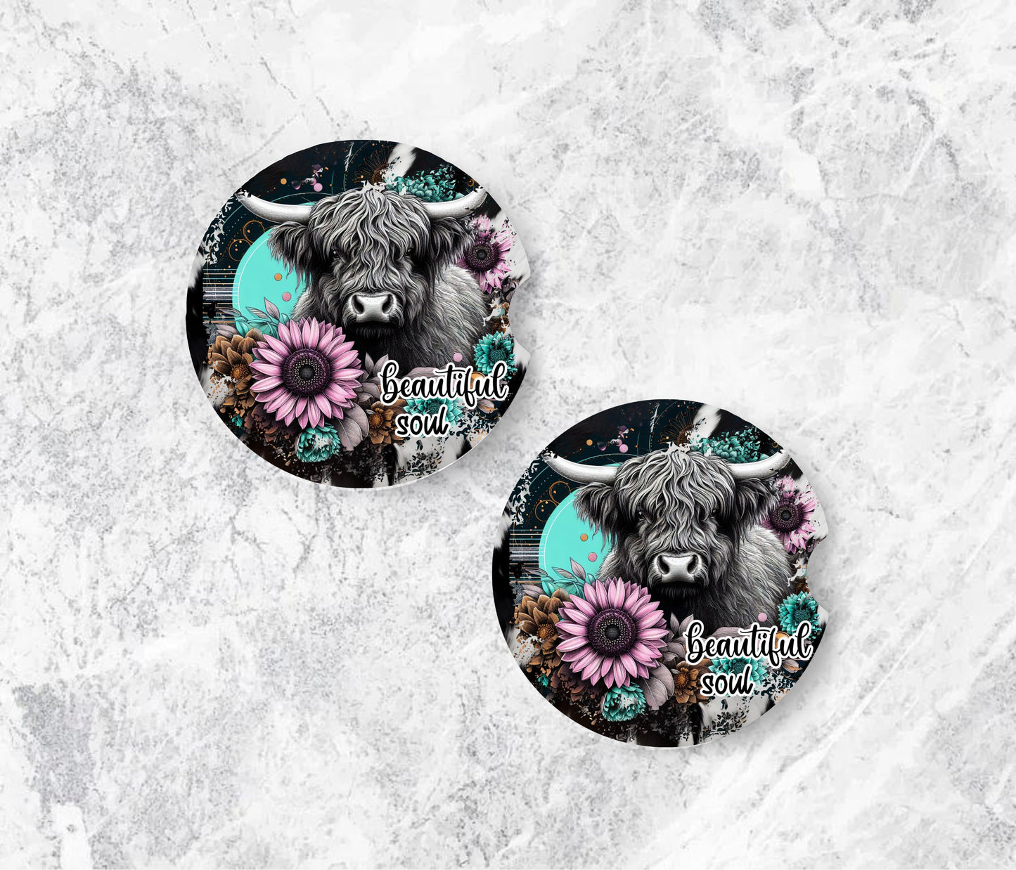 Beautiful Soul Highland Cow Car Coaster