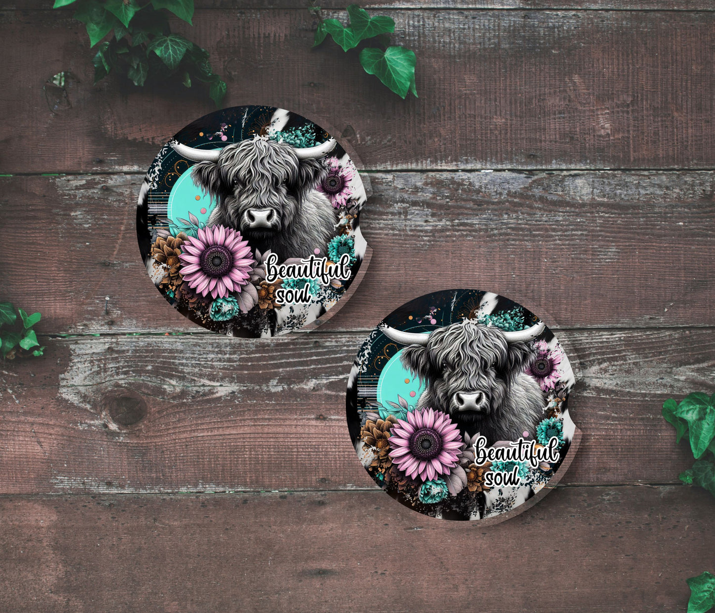 Beautiful Soul Highland Cow Car Coaster