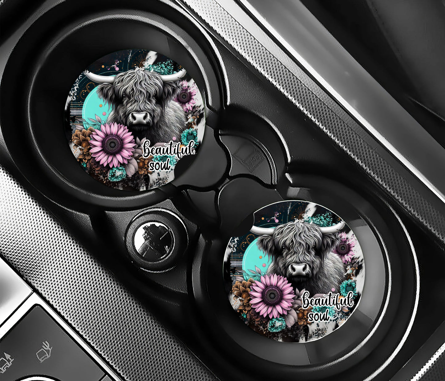 Beautiful Soul Highland Cow Car Coaster