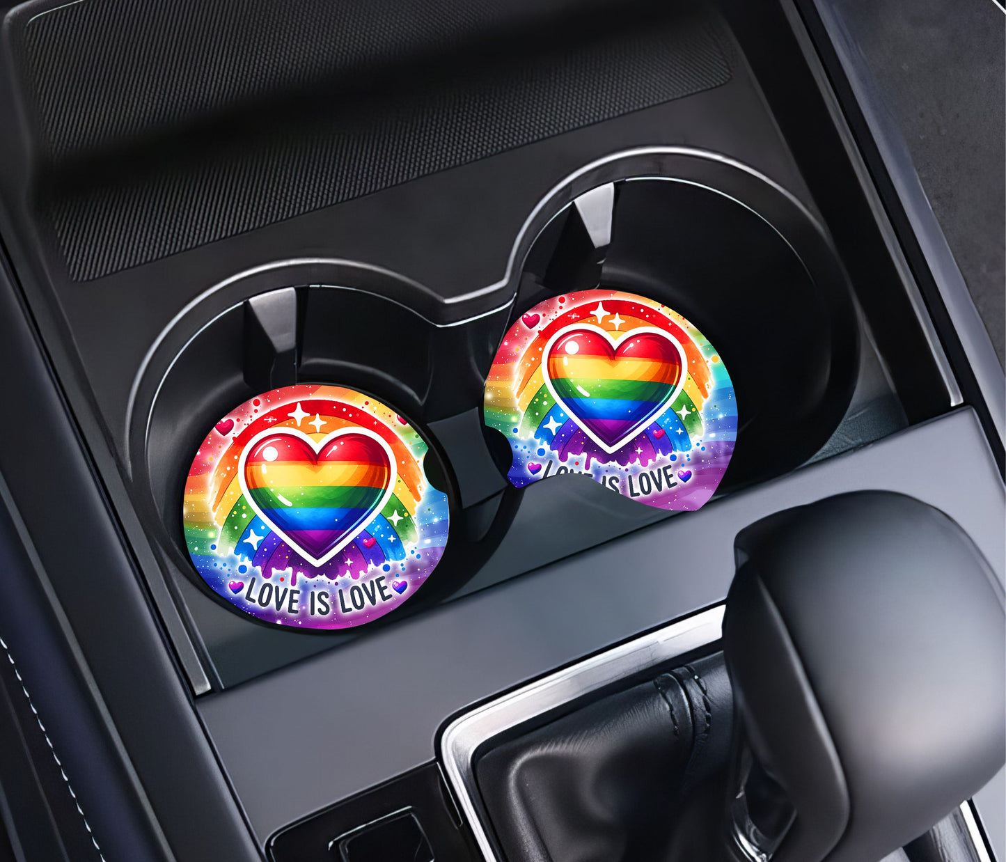 Love Is Love Rainbow Heart Car Coasters