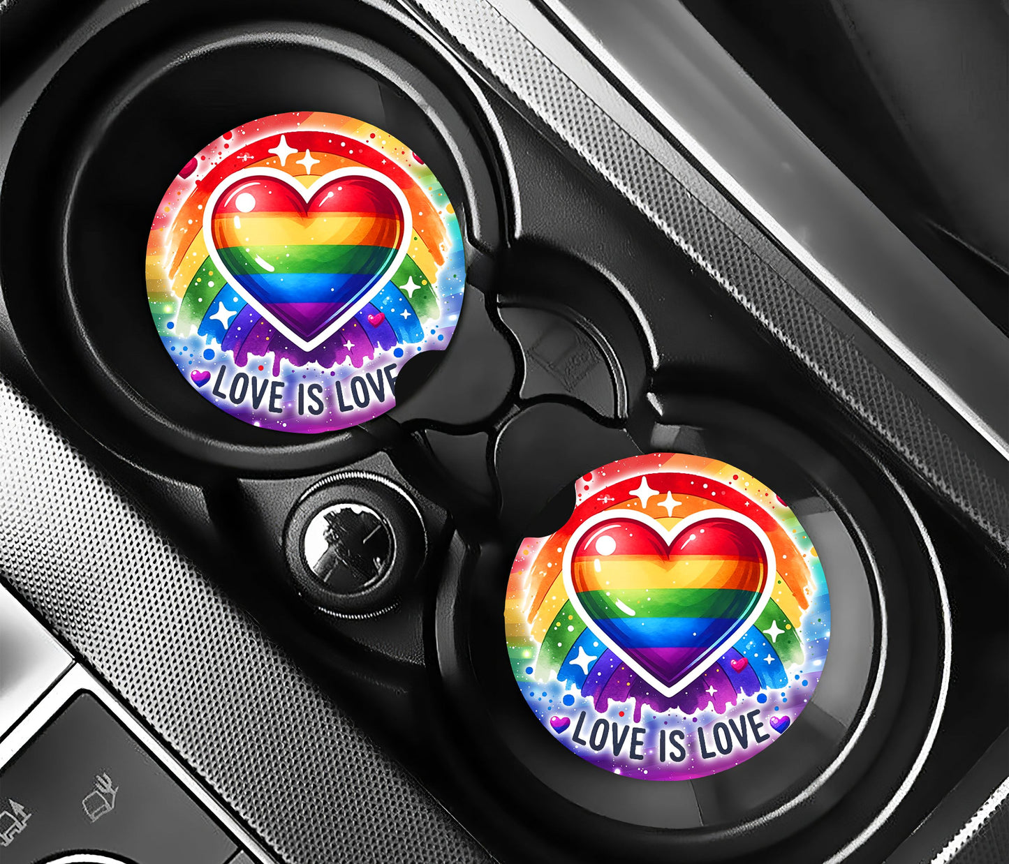 Love Is Love Rainbow Heart Car Coasters