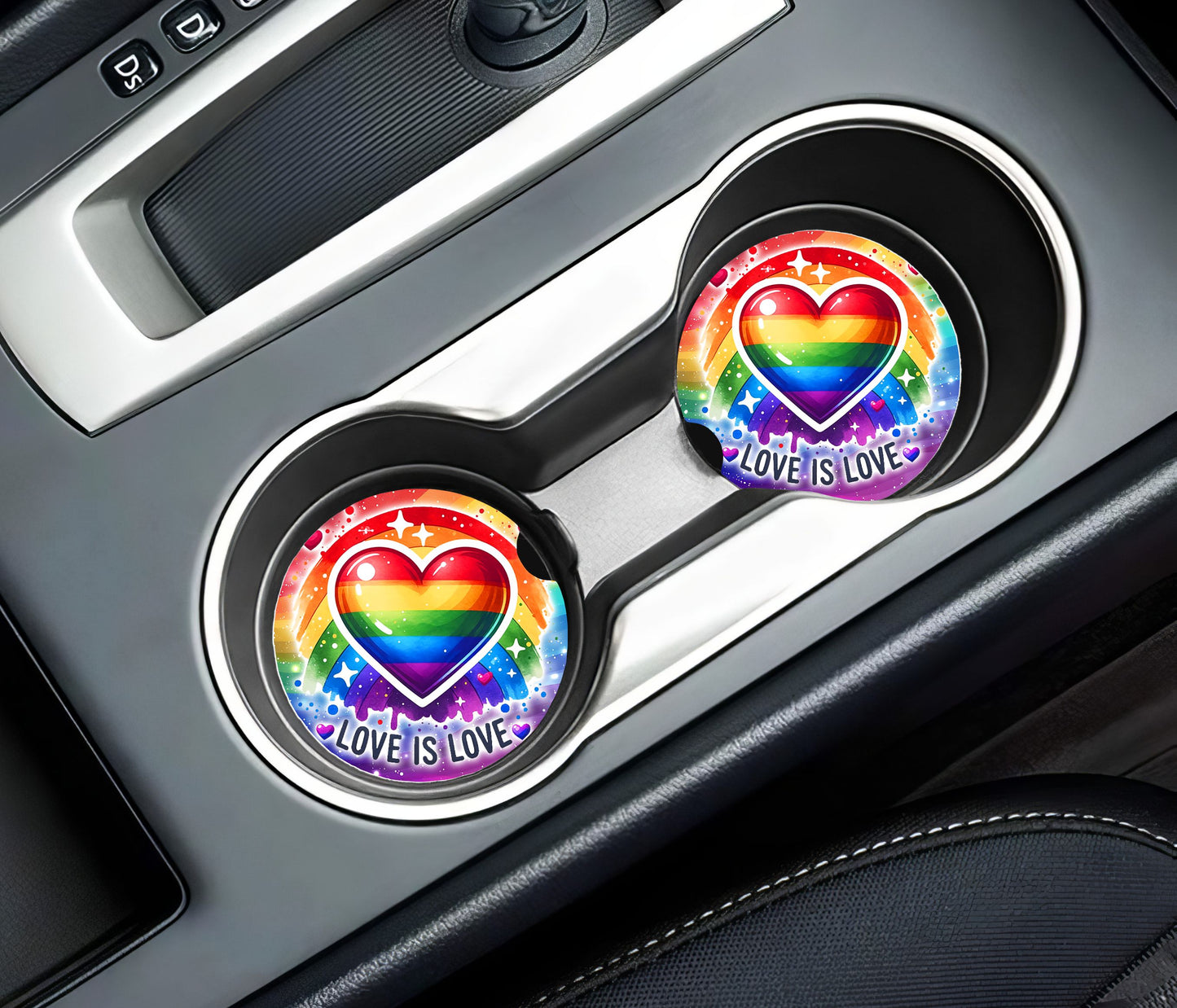 Love Is Love Rainbow Heart Car Coasters