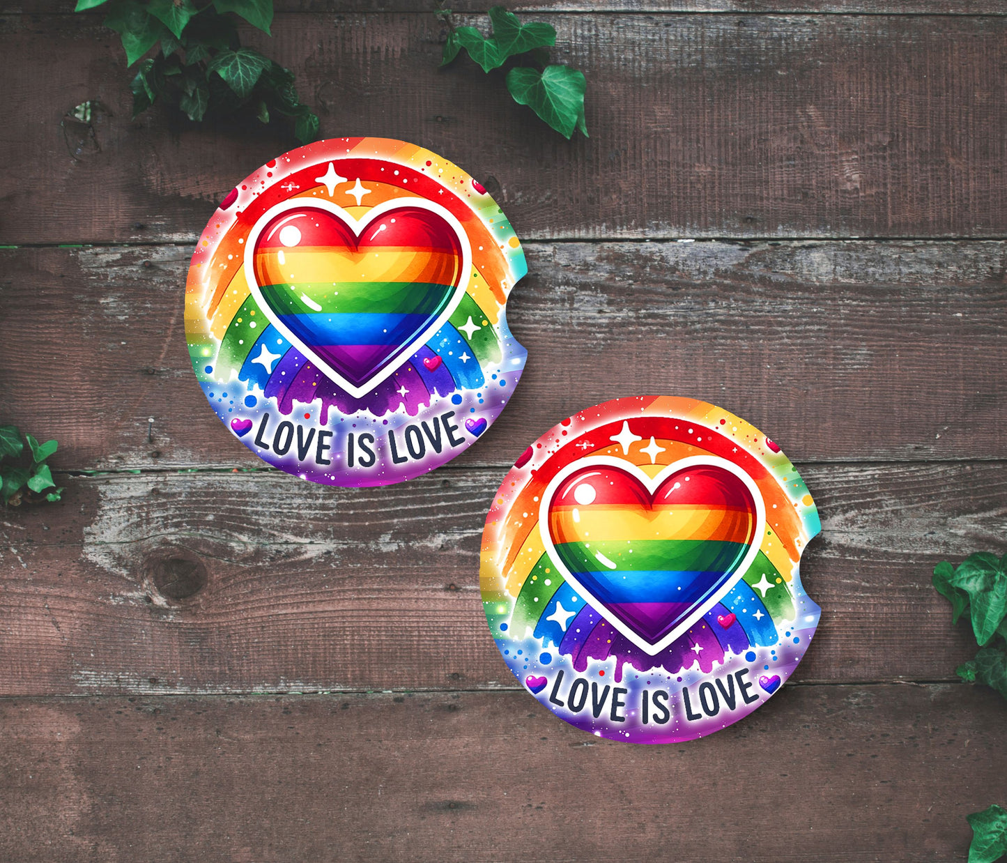 Love Is Love Rainbow Heart Car Coasters