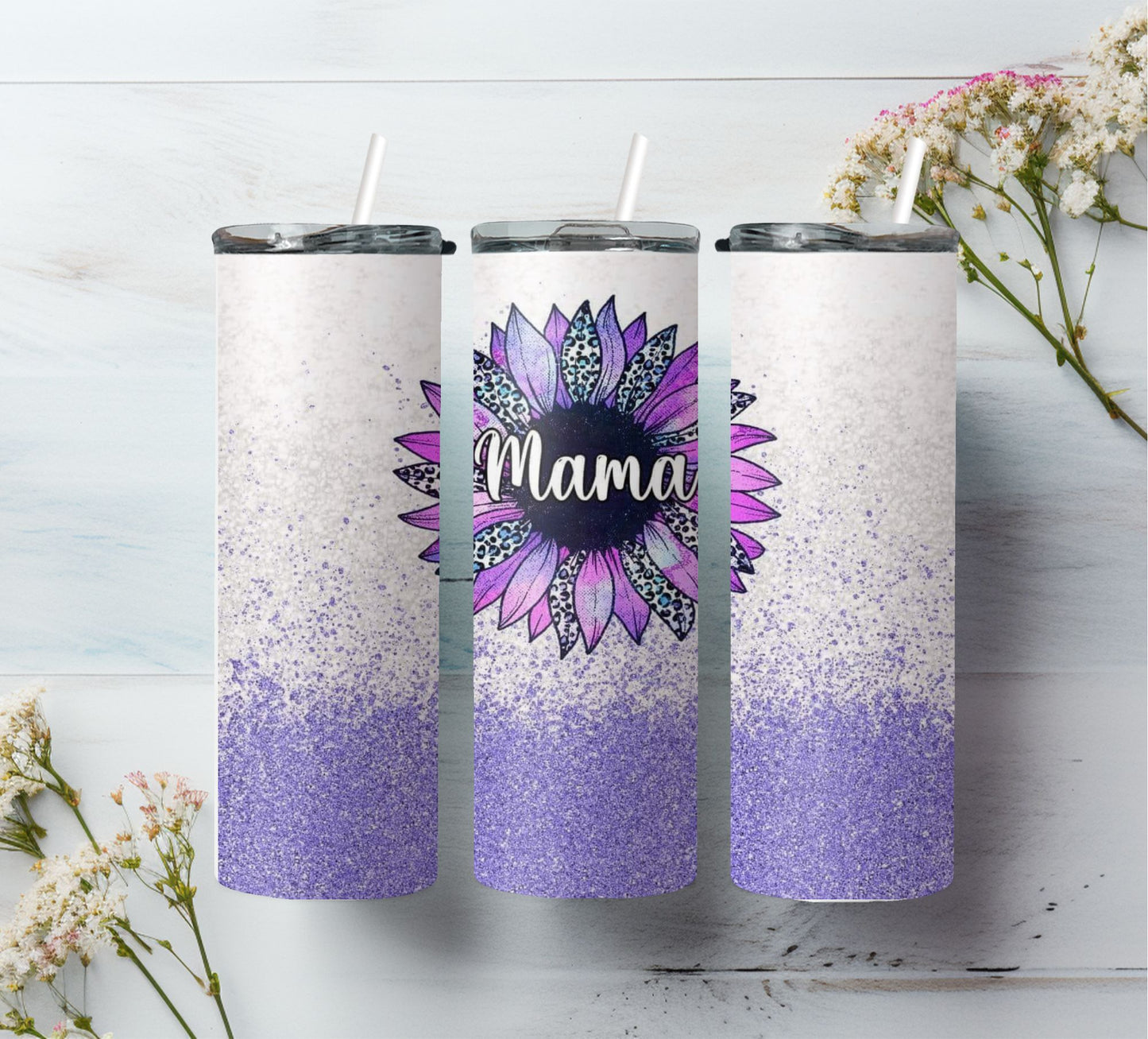 Purple Sunflower Mama/Mini Matching Tumbler Sippy set