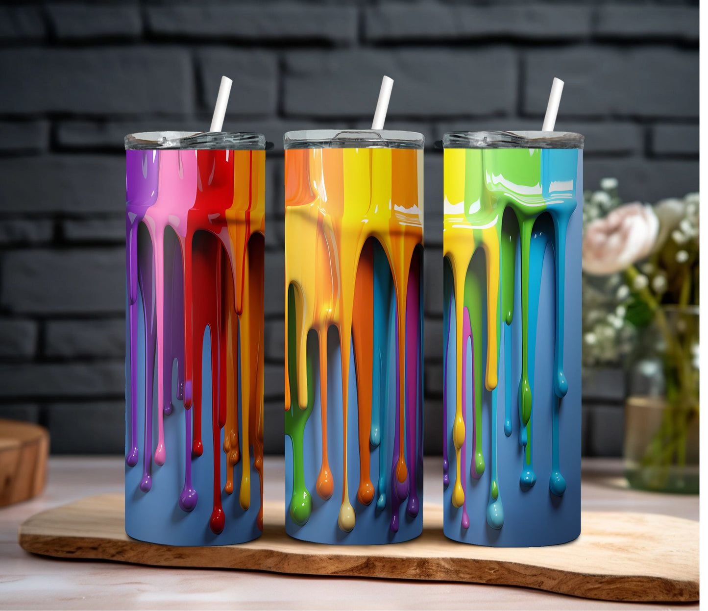 3D Rainbow Paint Drip Tumbler