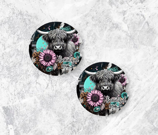 Beautiful Soul Highland Cow Car Coaster