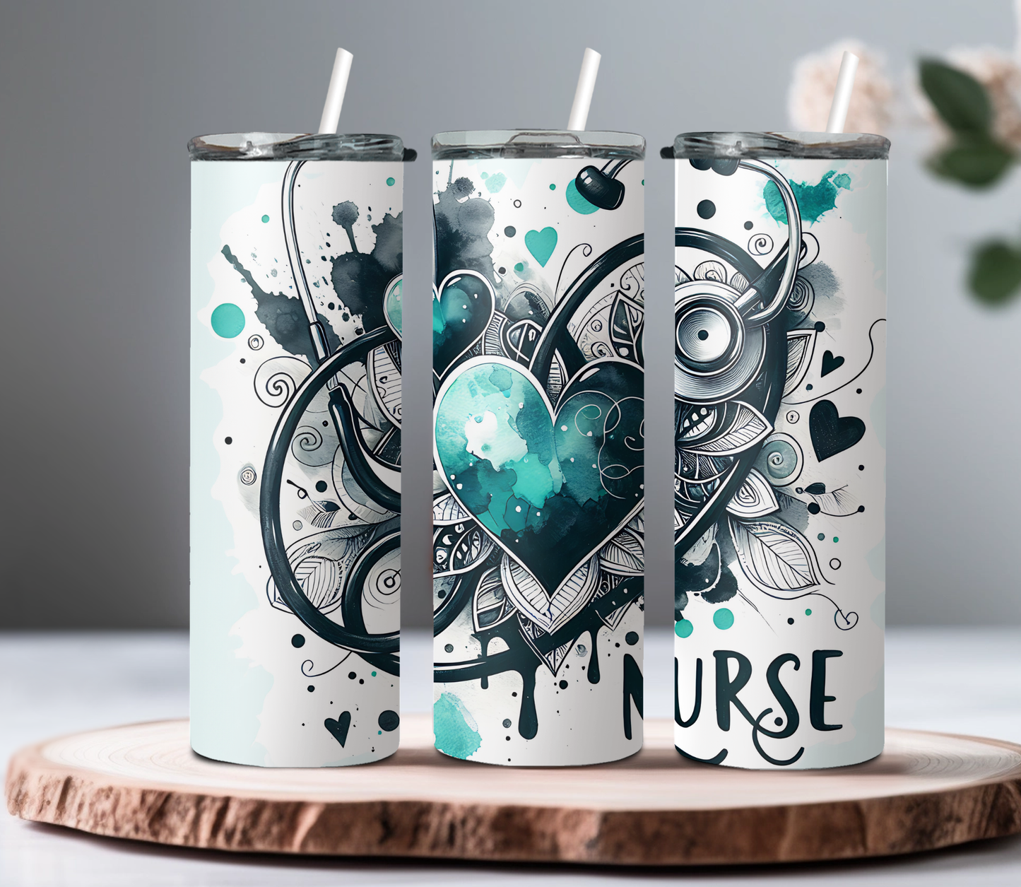 Nurse Tumbler | Stethoscope Heart Design, 20oz Stainless Steel Cup