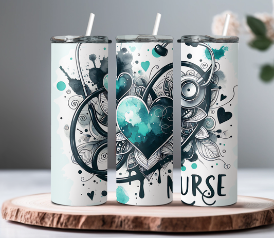 Nurse Tumbler | Stethoscope Heart Design, 20oz Stainless Steel Cup