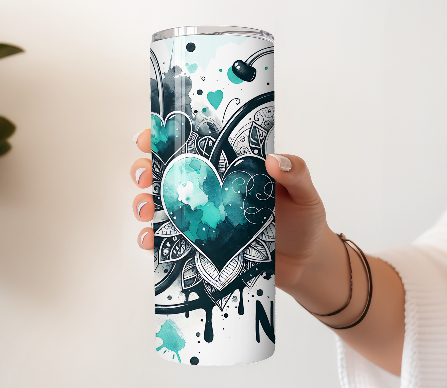 Nurse Tumbler | Stethoscope Heart Design, 20oz Stainless Steel Cup