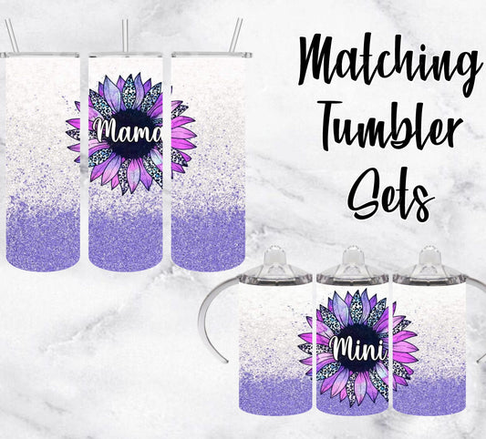 Purple Sunflower Mama/Mini Matching Tumbler Sippy set