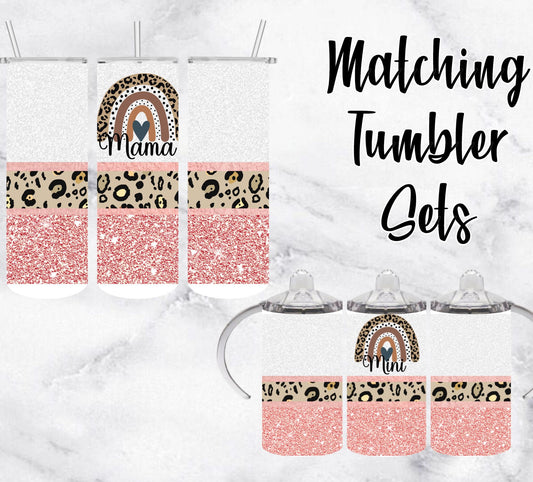 Mama Mini Leopard Rainbow Matching Tumbler/Sippy Set