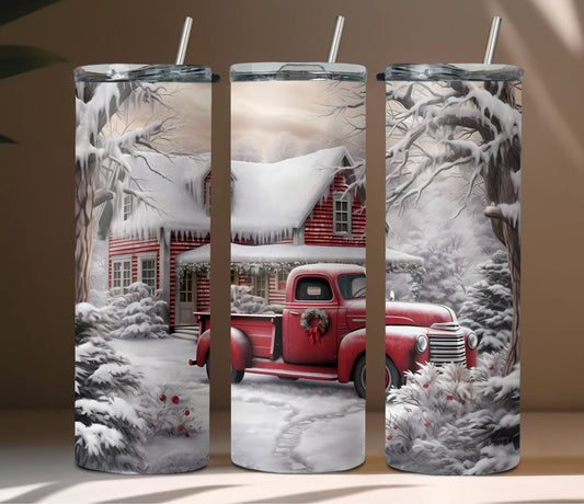 Red Truck Christmas Scene Tumbler