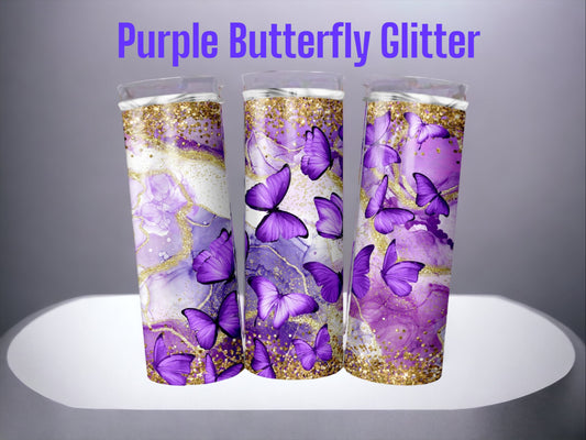 Purple Butterfly Glitter Tumbler